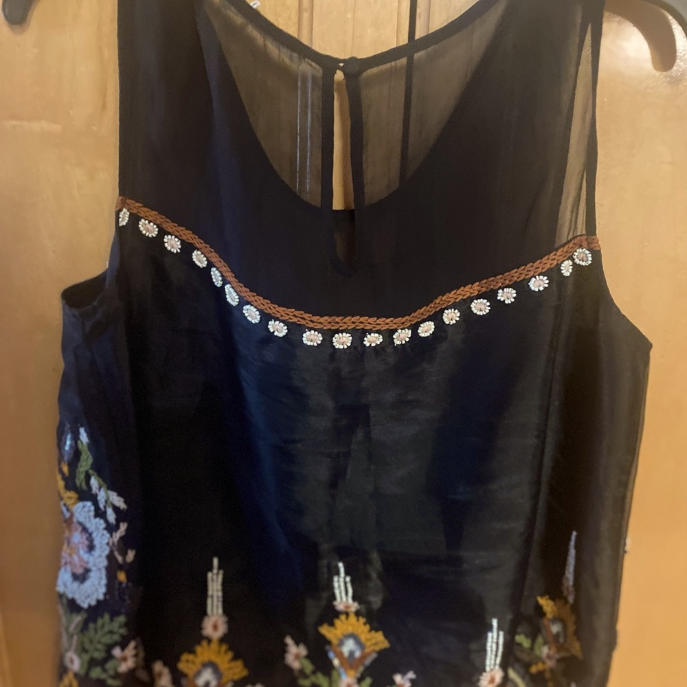Black tank with beaded and smocking threads purchased in Arizona Anthropology